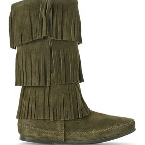 Minnetonka Green Three Fringe Boots